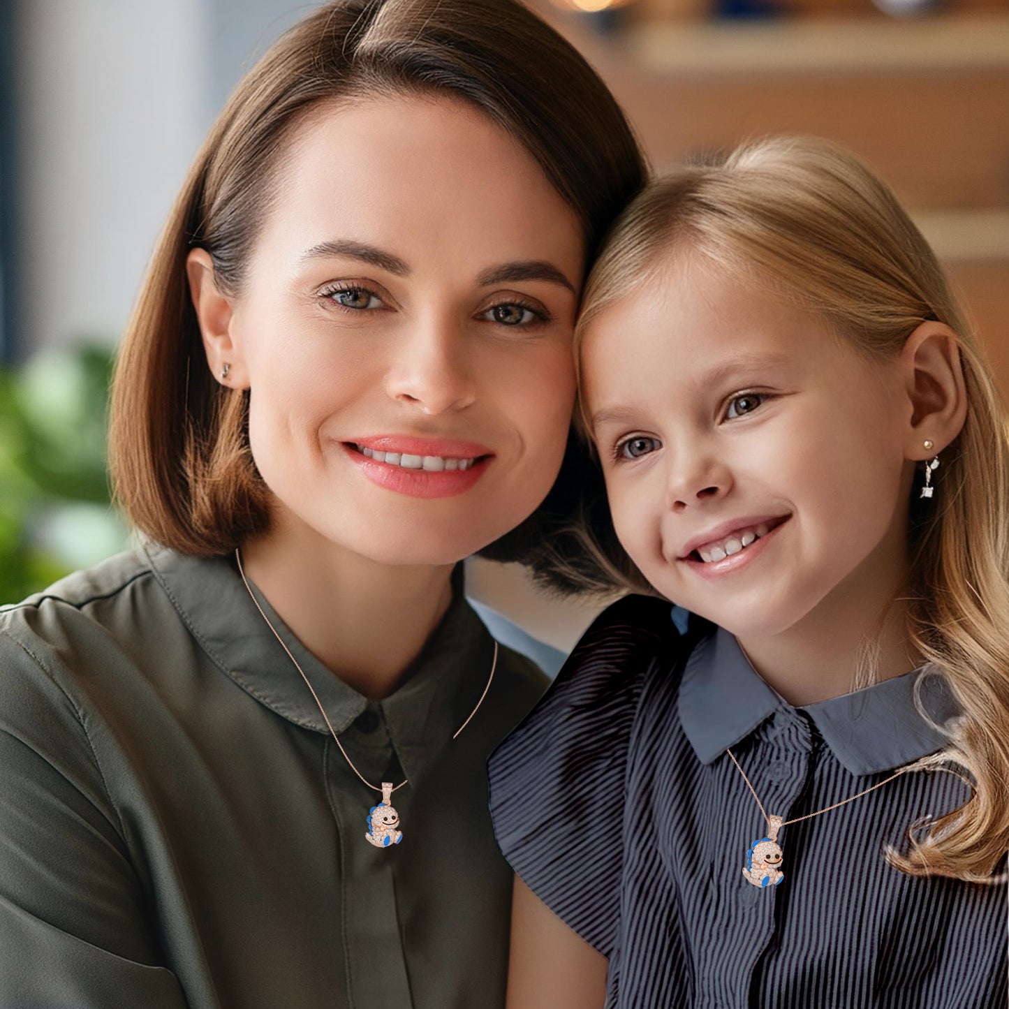 0.27 cttw Natural Diamond Baby Dinosaur Pendant Necklace in 925 Sterling Silver | Birthday Gifts for Toddlers, Kids and Children