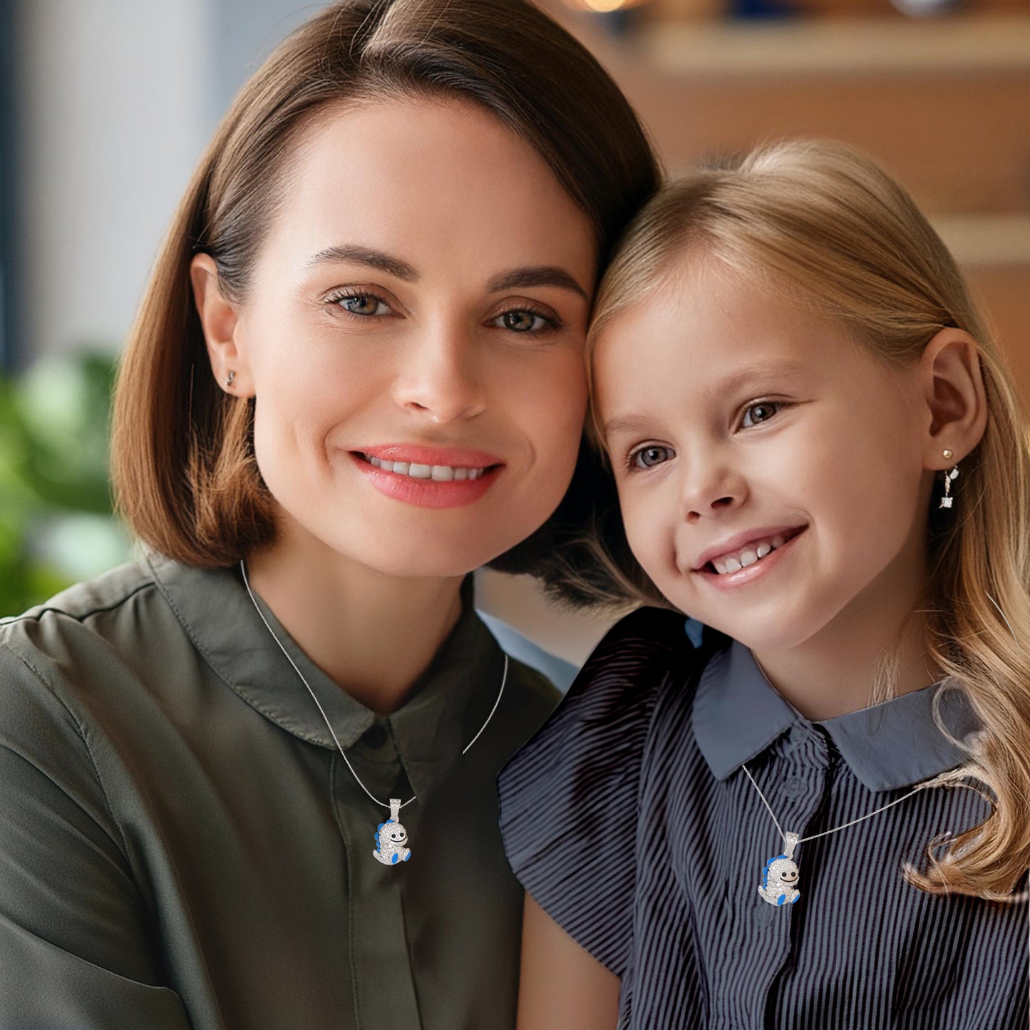 0.27 cttw Natural Diamond Baby Dinosaur Pendant Necklace in 925 Sterling Silver | Birthday Gifts for Toddlers, Kids and Children