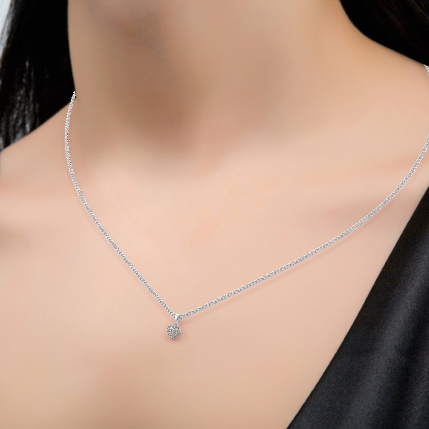 0.12 Cttw Natural Diamond Heart Shape Pendant Necklace in 925 Sterling Silver