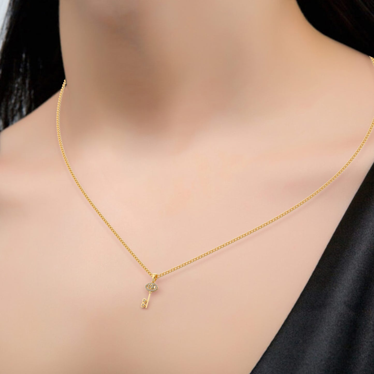 0.17 Cttw Natural Diamond Heart Key Pendant Necklace in 925 Sterling Silver