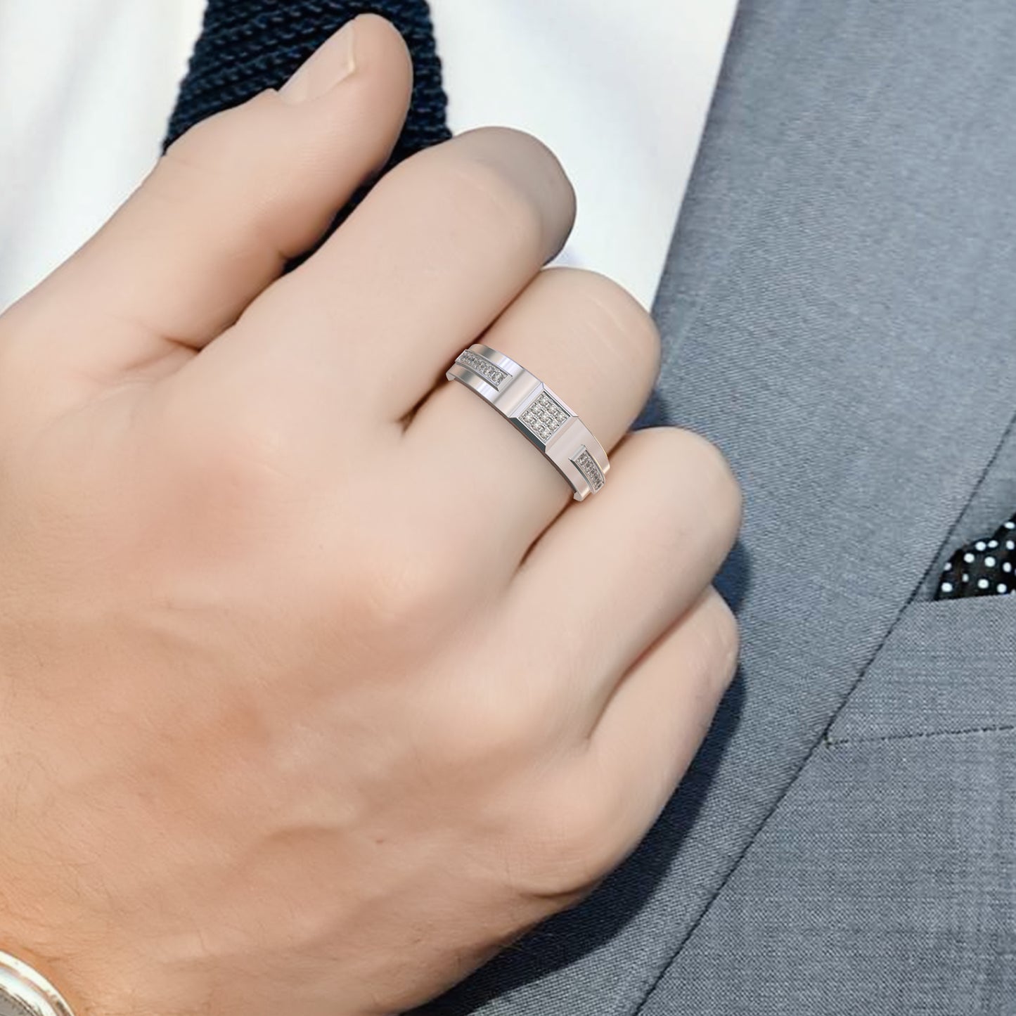 0.19 Cttw Natural Diamond Designer Cluster Men's Ring | 925 Sterling Silver
