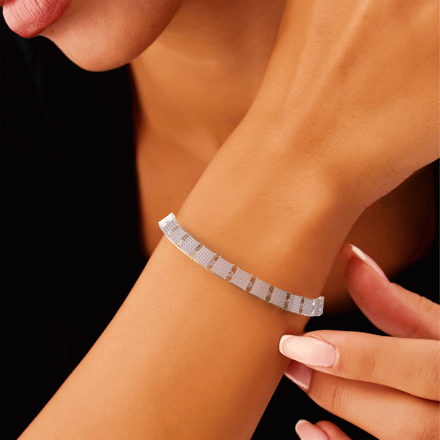 1.26 cttw Natural Diamond Micro Pave Cluster Bracelet for Women in 14K Gold Plated