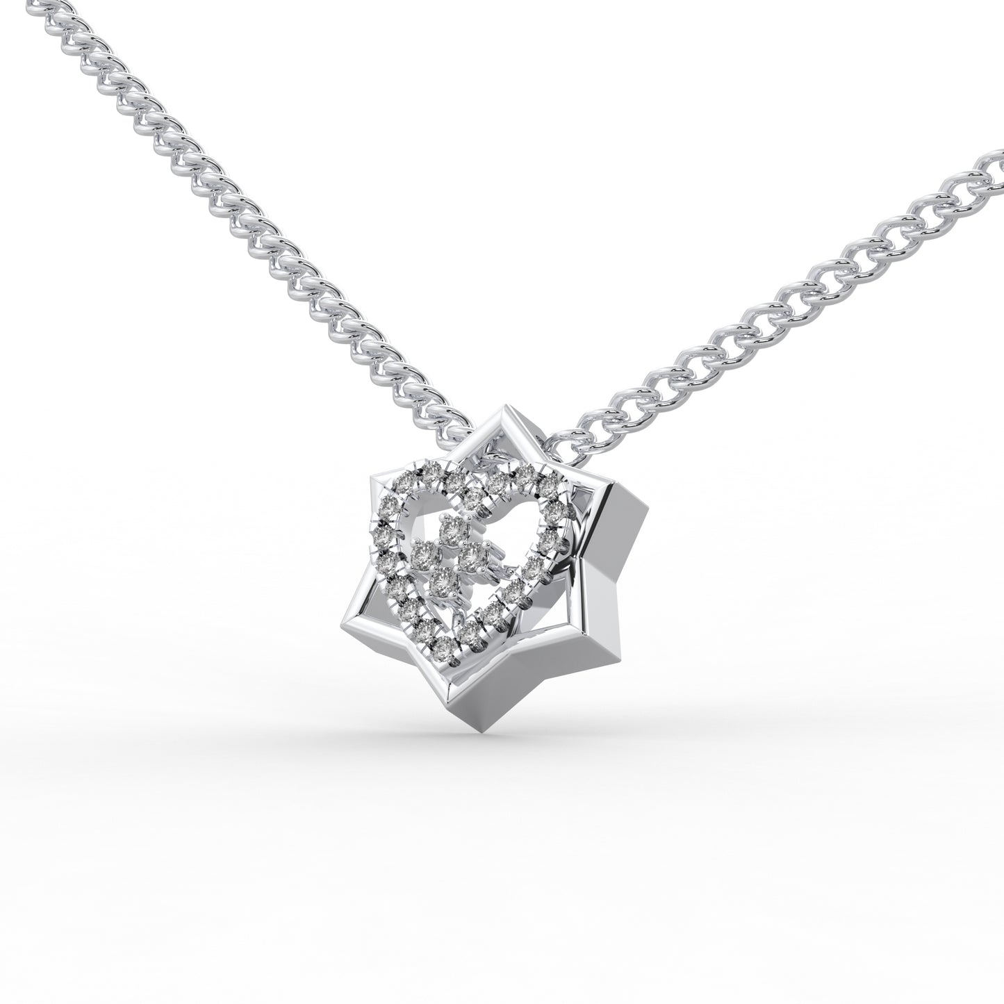 0.20 Cttw Natural Diamond Queen Star Heart Pendant Necklace in 925 Sterling Silver