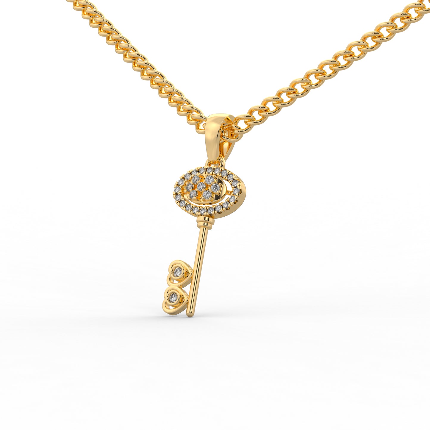 0.17 Cttw Natural Diamond Heart Key Pendant Necklace in 925 Sterling Silver