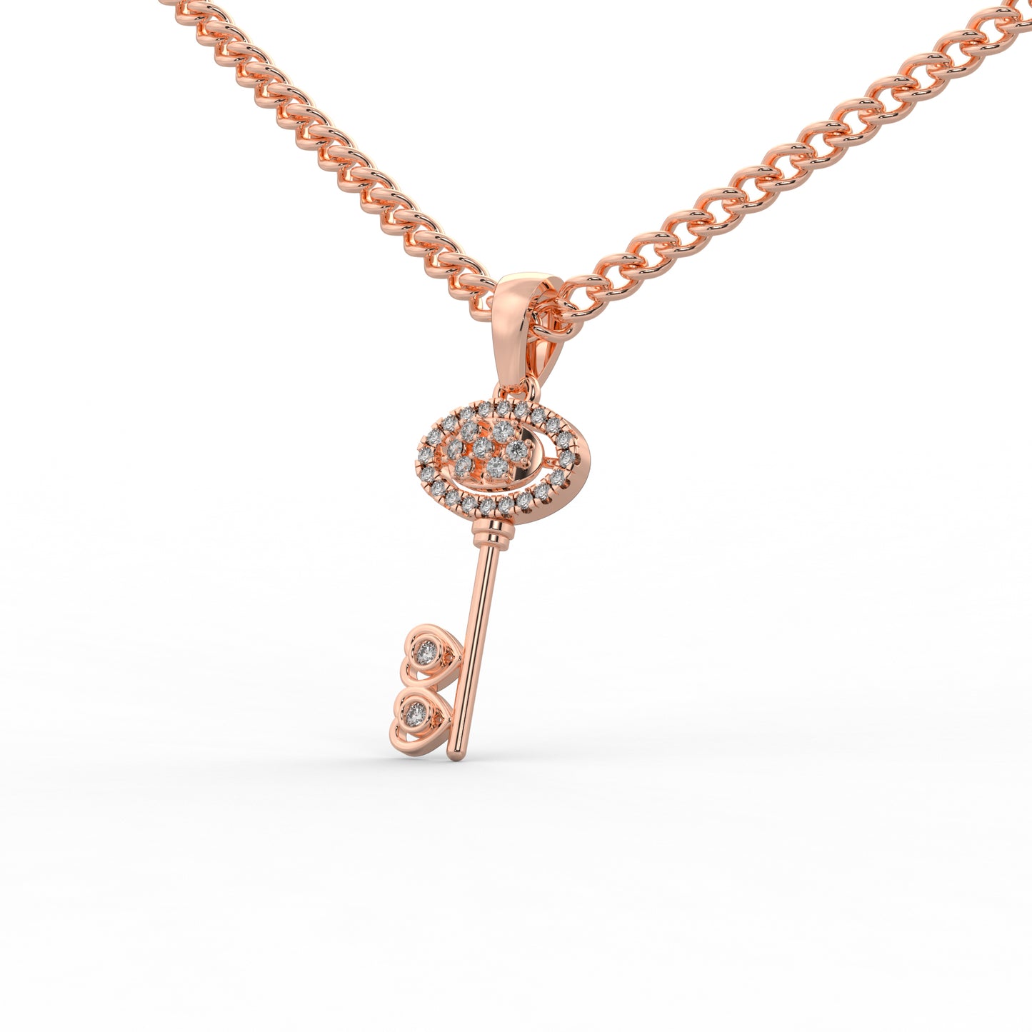 0.17 Cttw Natural Diamond Heart Key Pendant Necklace in 925 Sterling Silver