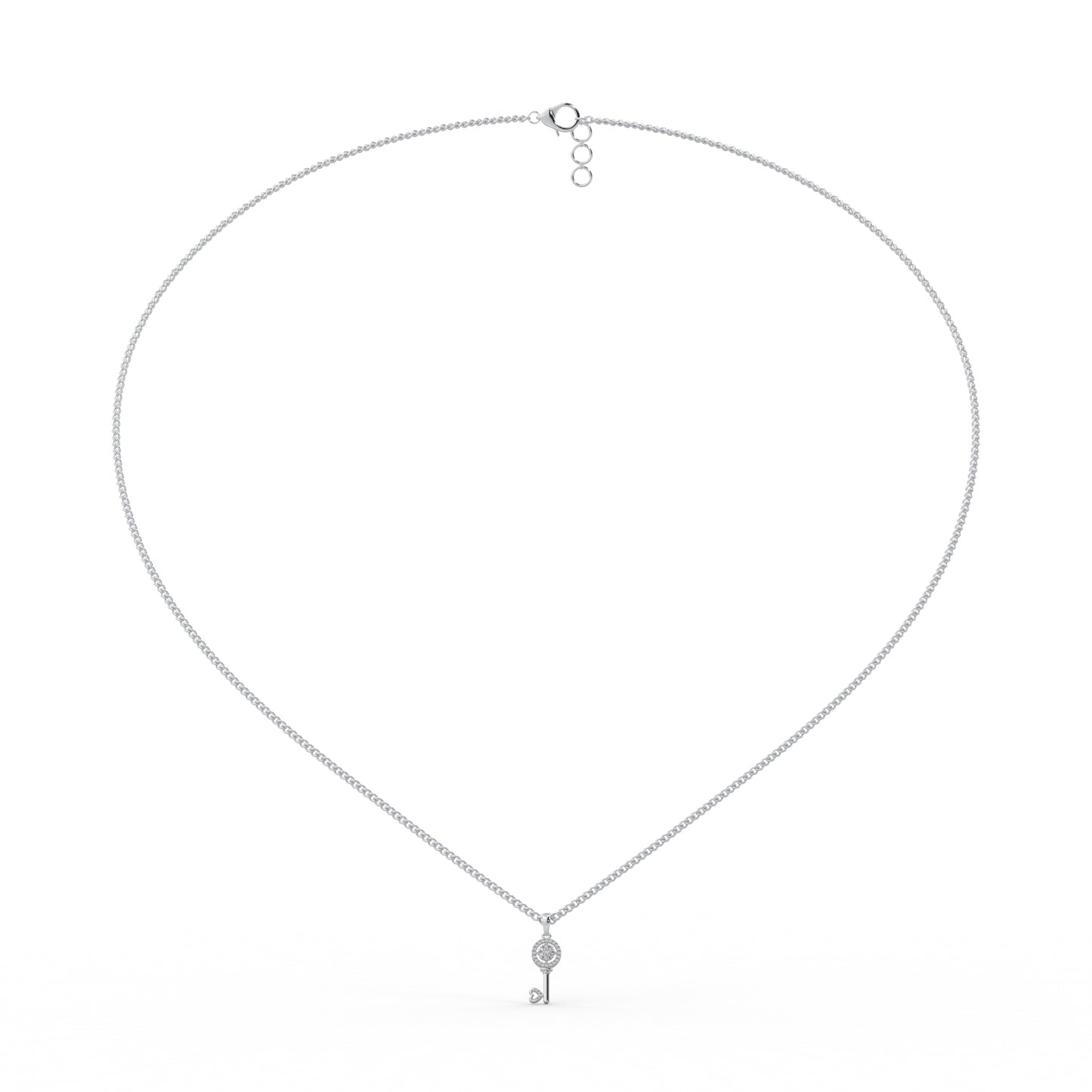 0.19 Cttw Natural Diamond Heart Key Pendant Necklace in 925 Sterling Silver