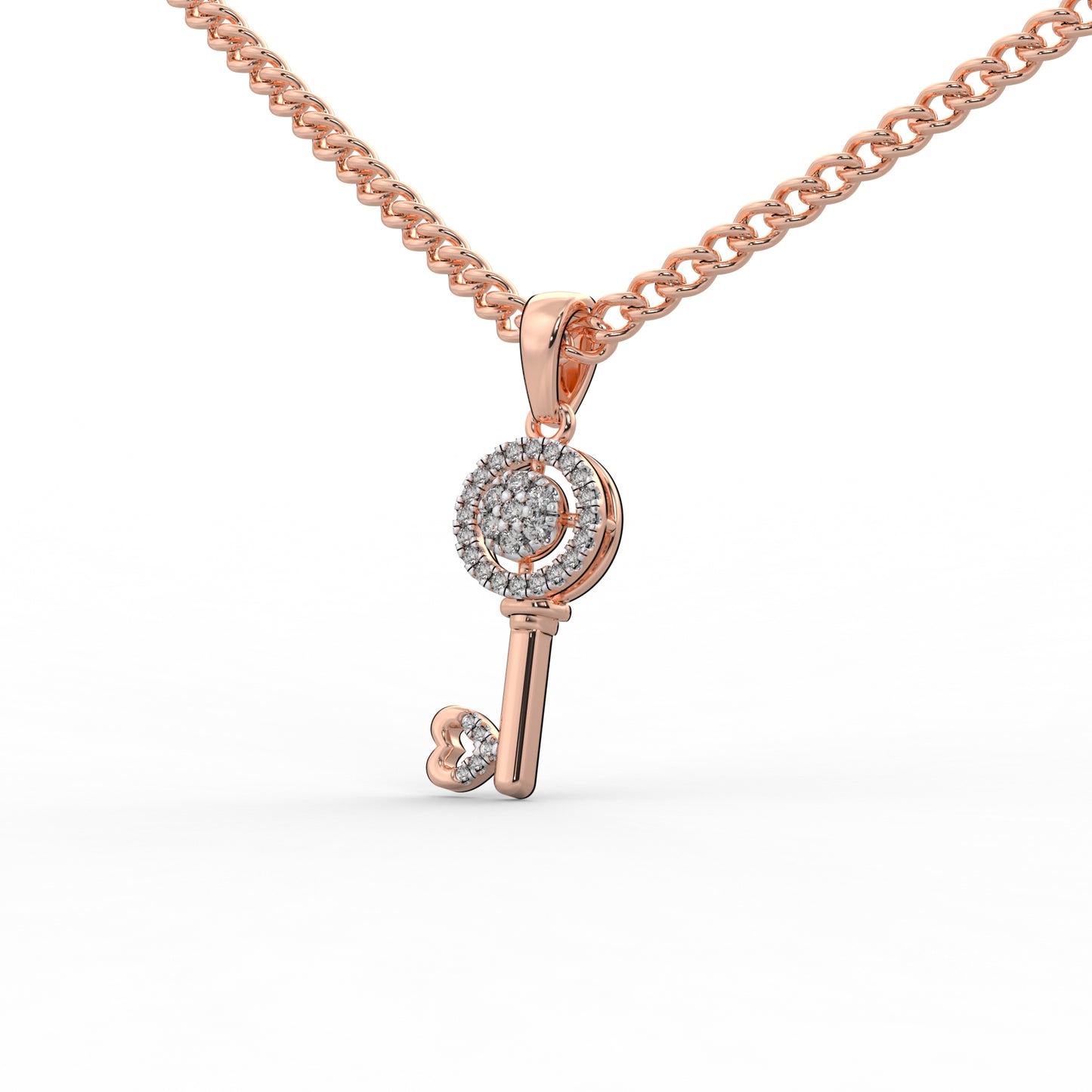 0.19 Cttw Natural Diamond Heart Key Pendant Necklace in 925 Sterling Silver