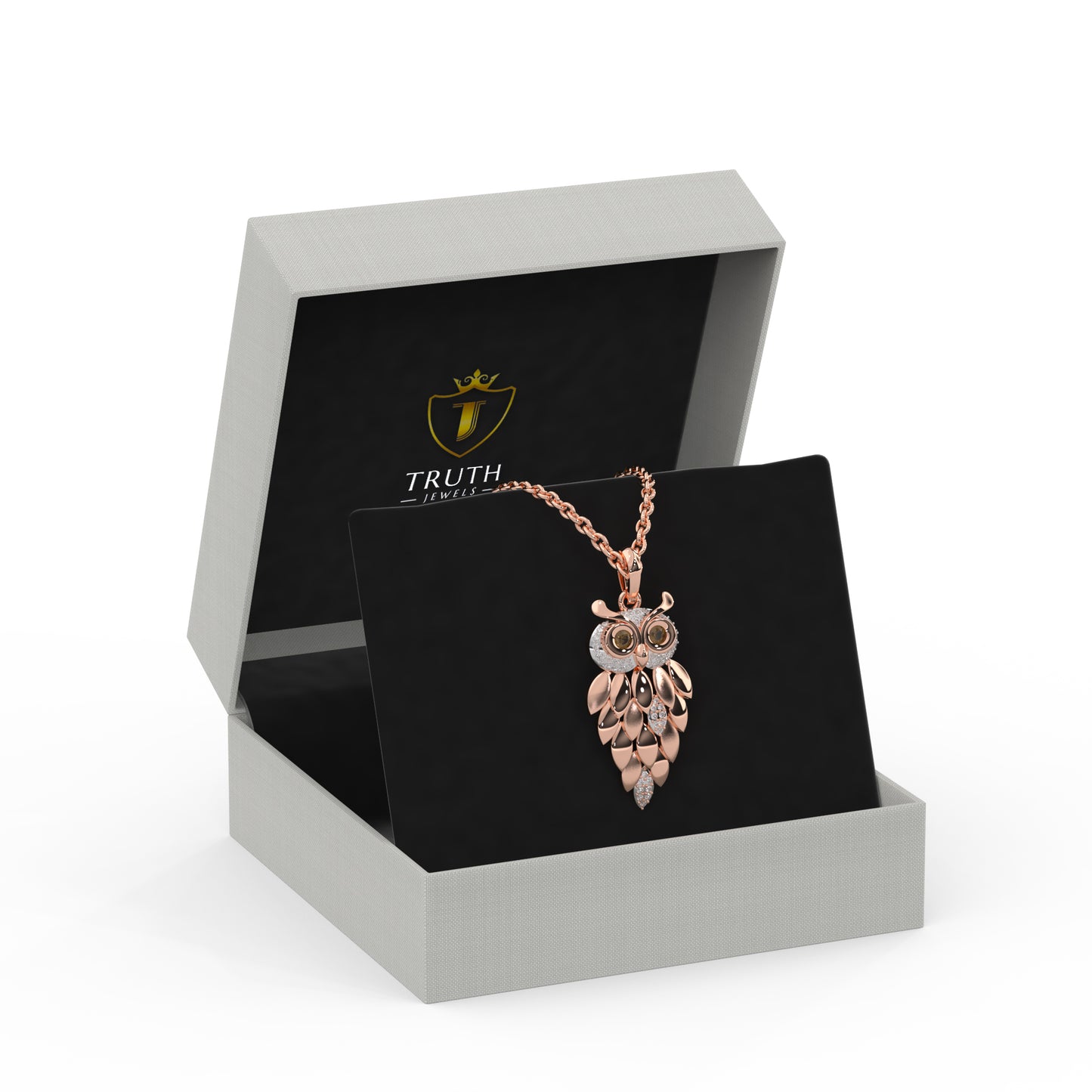 0.17 Cttw Natural Diamond Vintage Owl Pendant Necklace for Women | 925 Sterling Silver