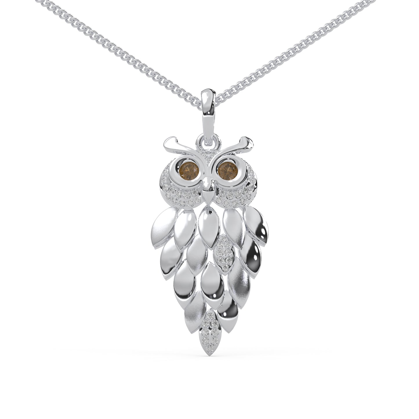 0.17 Cttw Natural Diamond Vintage Owl Pendant Necklace for Women | 925 Sterling Silver