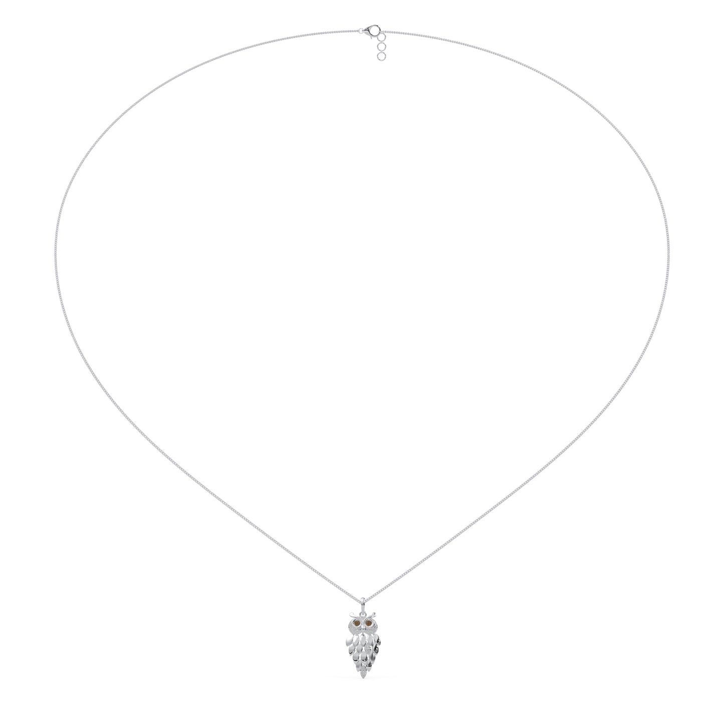0.17 Cttw Natural Diamond Vintage Owl Pendant Necklace for Women | 925 Sterling Silver