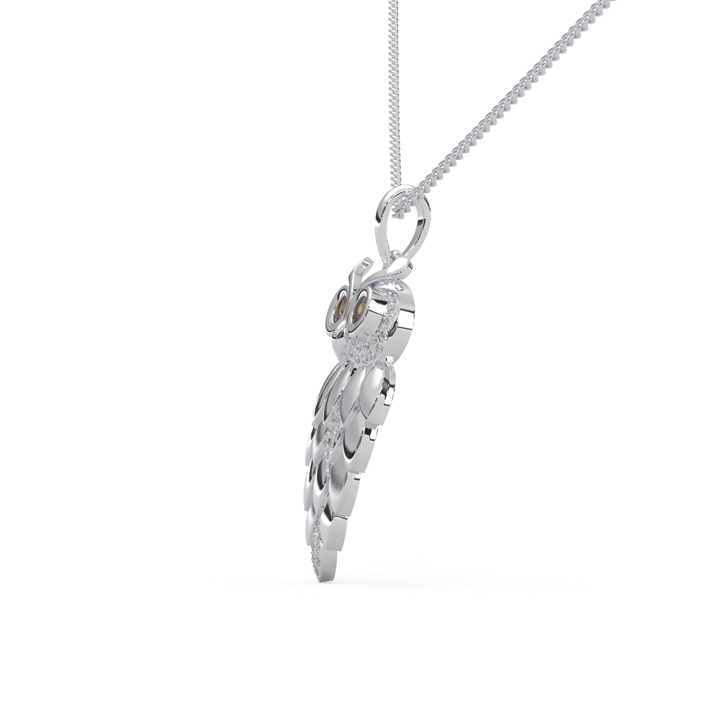0.17 Cttw Natural Diamond Vintage Owl Pendant Necklace for Women | 925 Sterling Silver