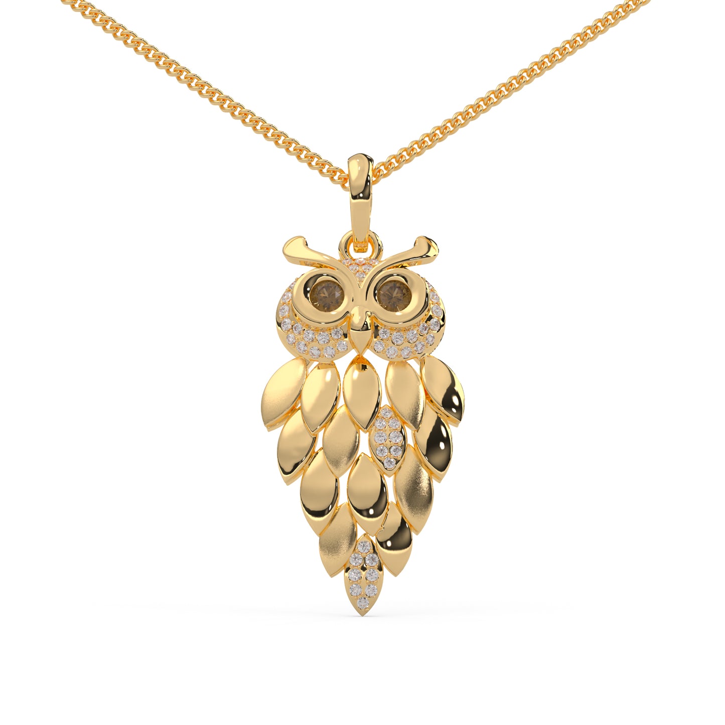 0.17 Cttw Natural Diamond Vintage Owl Pendant Necklace for Women | 925 Sterling Silver