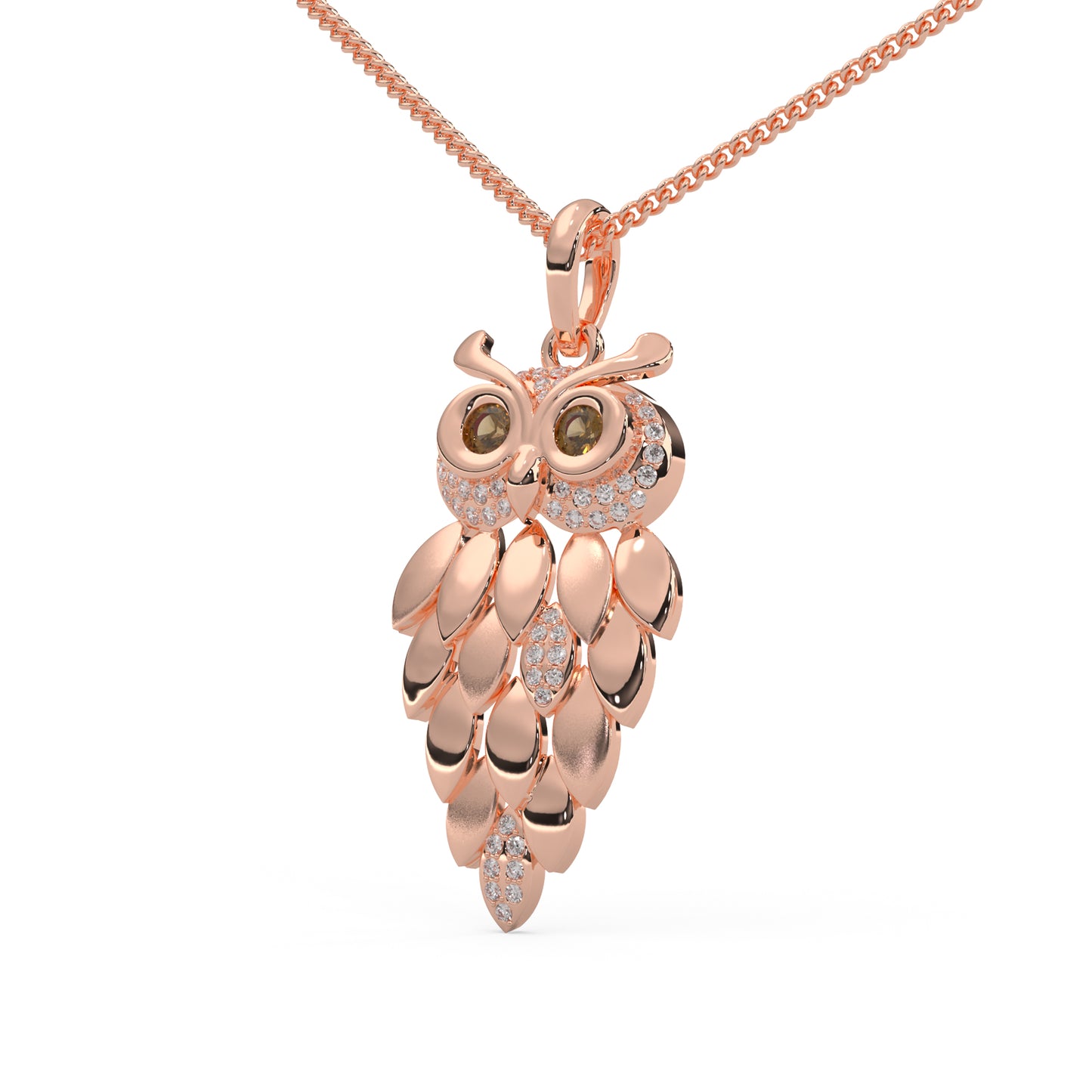 0.17 Cttw Natural Diamond Vintage Owl Pendant Necklace for Women | 925 Sterling Silver