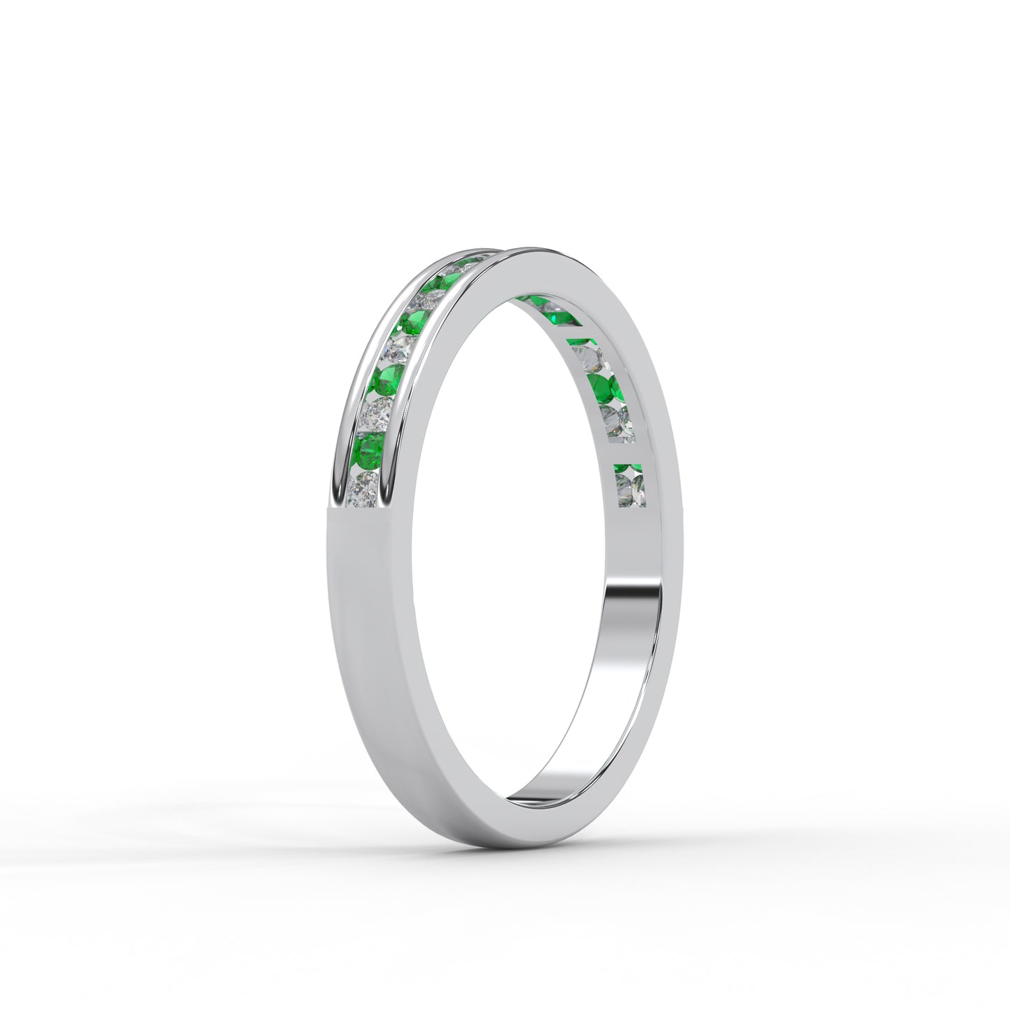 0.10 Cttw Natural Green Emerald Color Stone Half Eternity Band Ring | 925 Sterling Silver