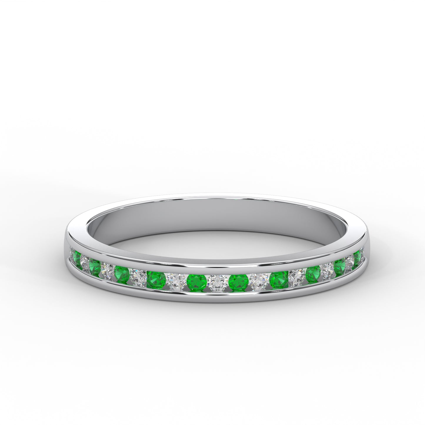 0.10 Cttw Natural Green Emerald Color Stone Half Eternity Band Ring | 925 Sterling Silver