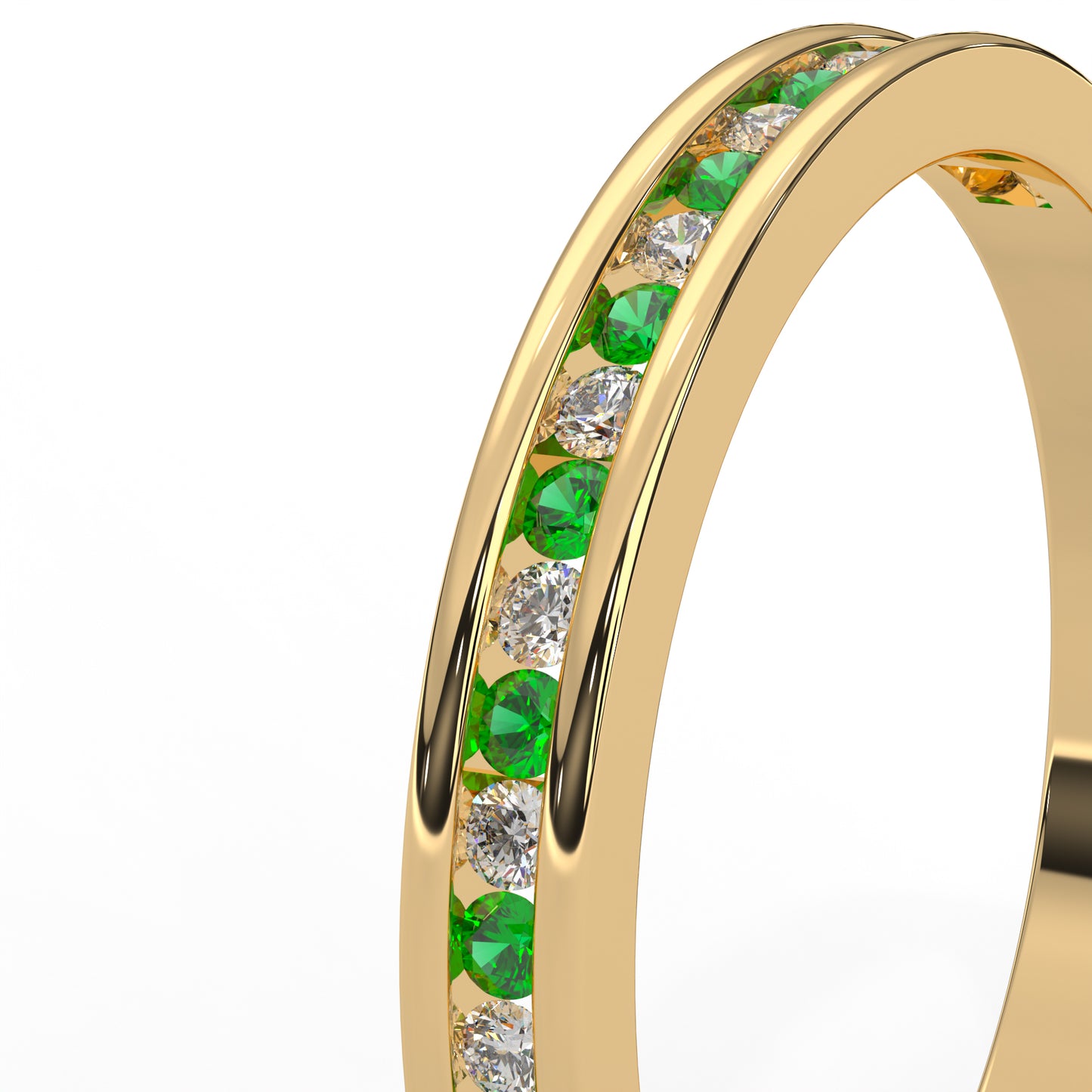0.10 Cttw Natural Green Emerald Color Stone Half Eternity Band Ring | 925 Sterling Silver