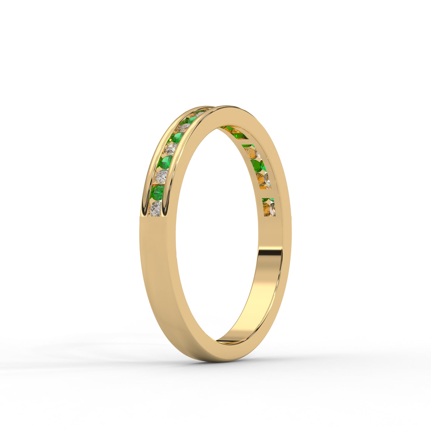 0.10 Cttw Natural Green Emerald Color Stone Half Eternity Band Ring | 925 Sterling Silver
