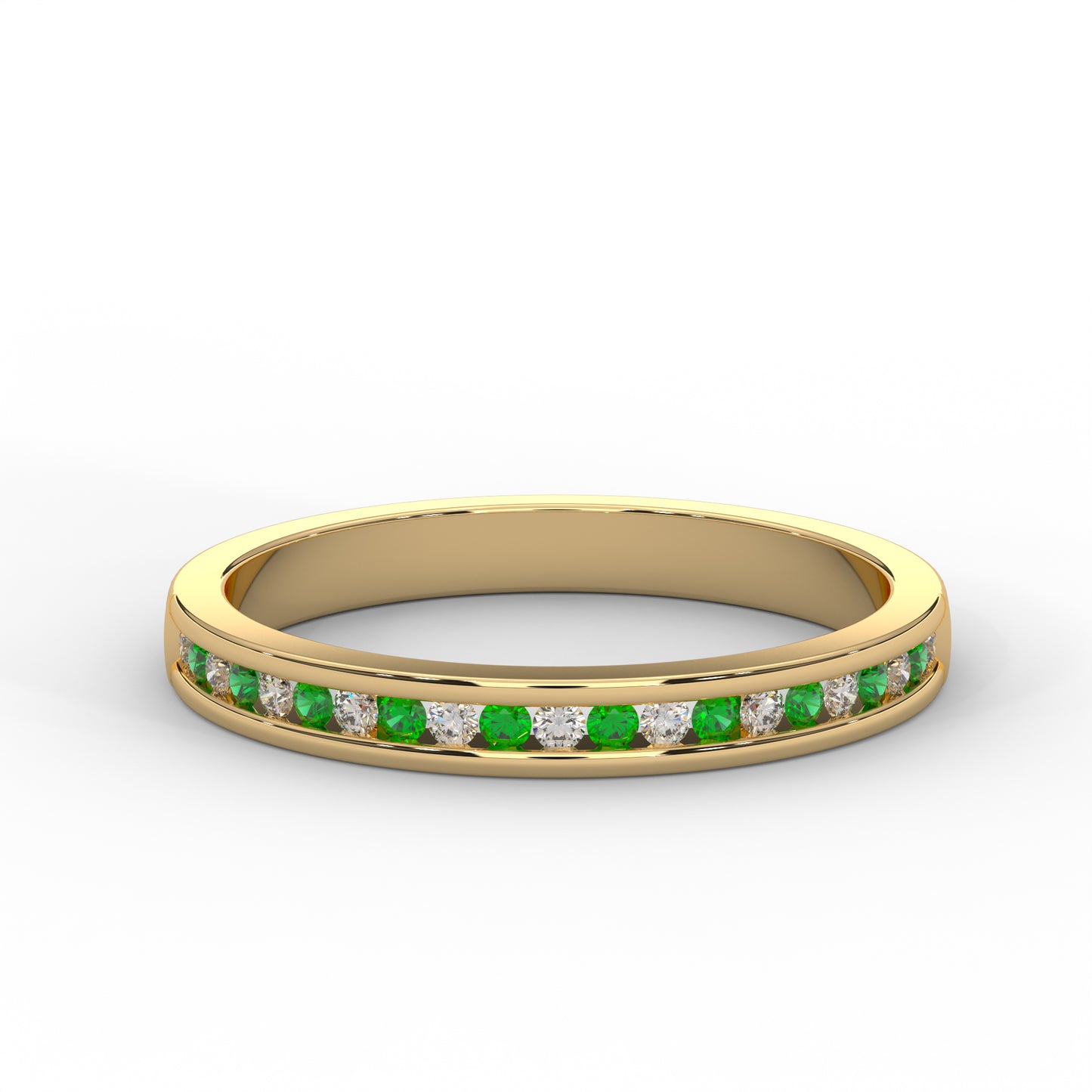 0.10 Cttw Natural Green Emerald Color Stone Half Eternity Band Ring | 925 Sterling Silver