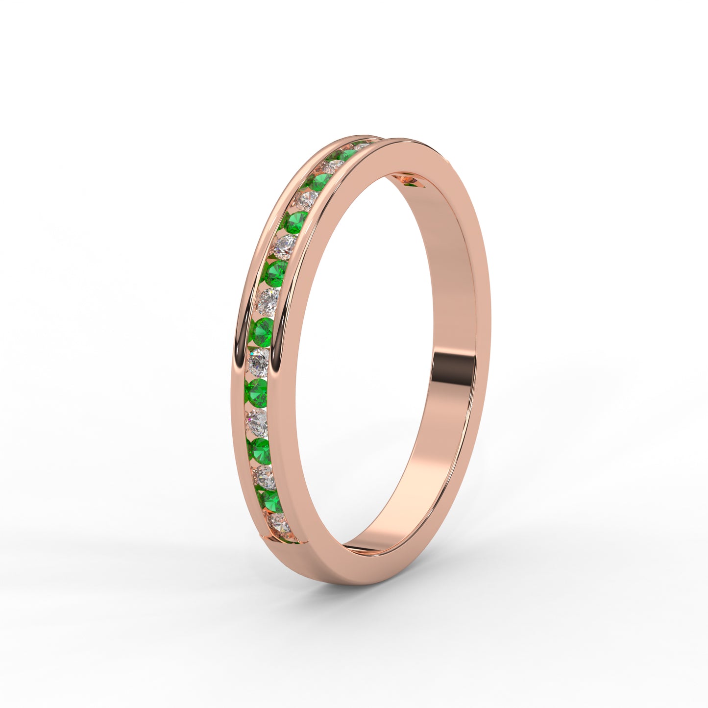 0.10 Cttw Natural Green Emerald Color Stone Half Eternity Band Ring | 925 Sterling Silver