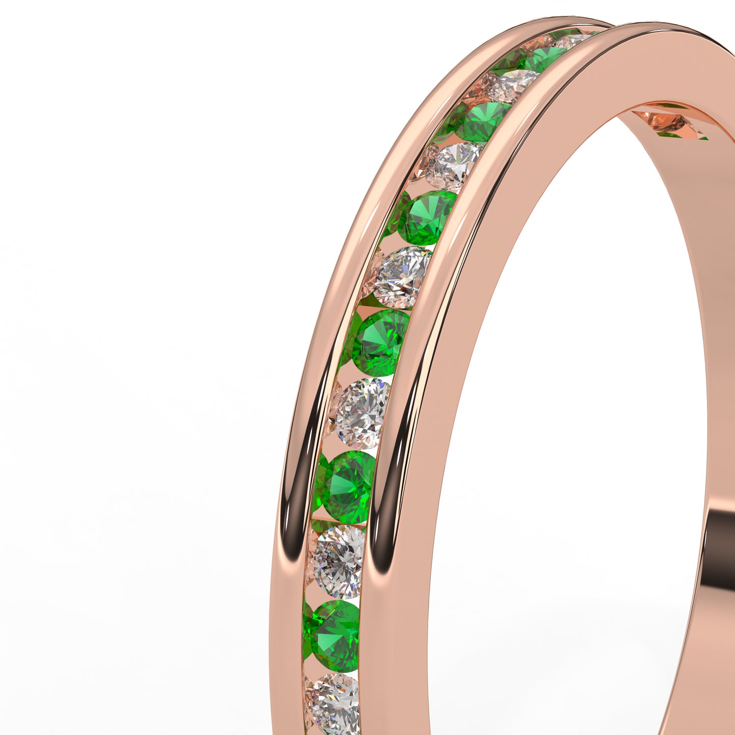 0.10 Cttw Natural Green Emerald Color Stone Half Eternity Band Ring | 925 Sterling Silver