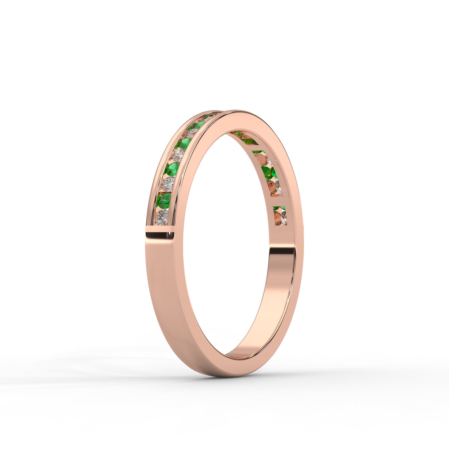 0.10 Cttw Natural Green Emerald Color Stone Half Eternity Band Ring | 925 Sterling Silver