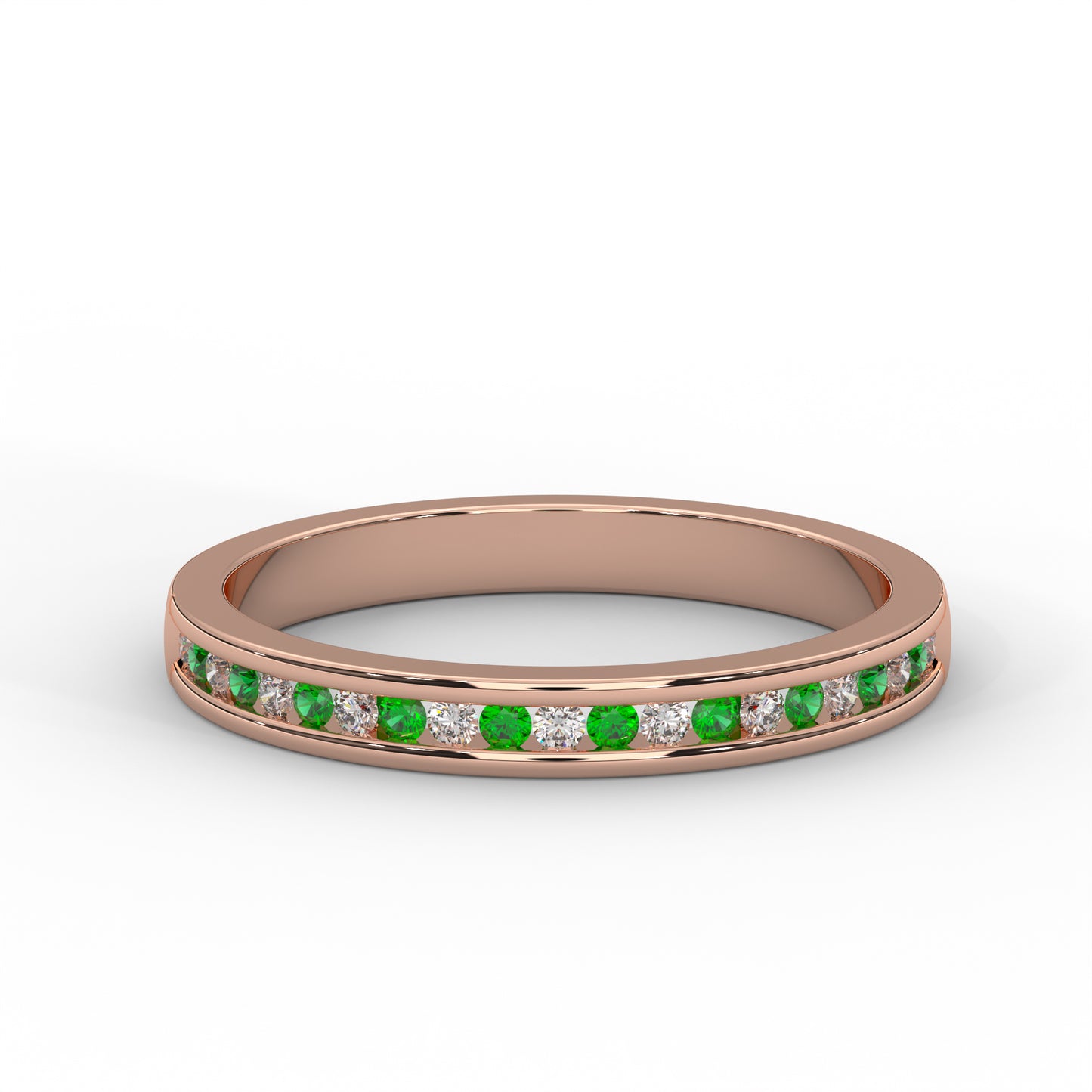 0.10 Cttw Natural Green Emerald Color Stone Half Eternity Band Ring | 925 Sterling Silver