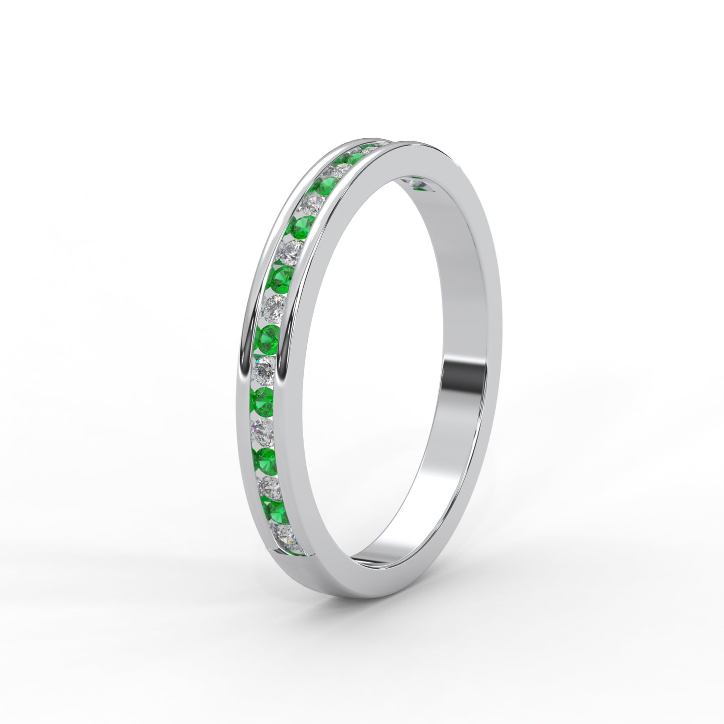 0.10 Cttw Natural Green Emerald Color Stone Half Eternity Band Ring | 925 Sterling Silver