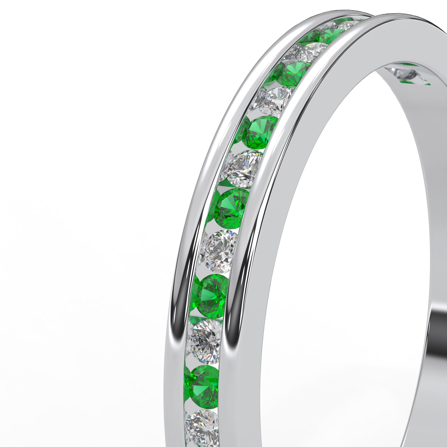 0.10 Cttw Natural Green Emerald Color Stone Half Eternity Band Ring | 925 Sterling Silver