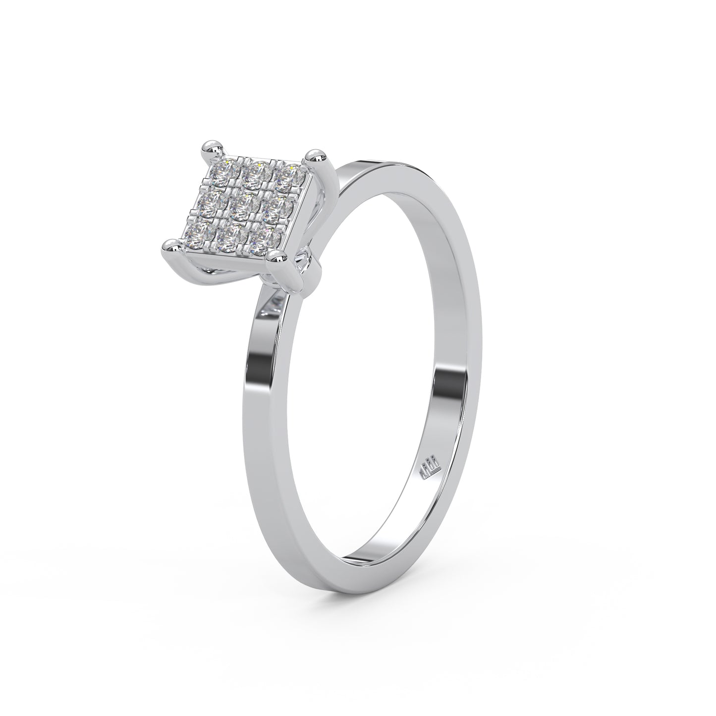 0.11 Cttw Natural Diamond Square Cluster Engagement Ring for Women | 925 Sterling Silver
