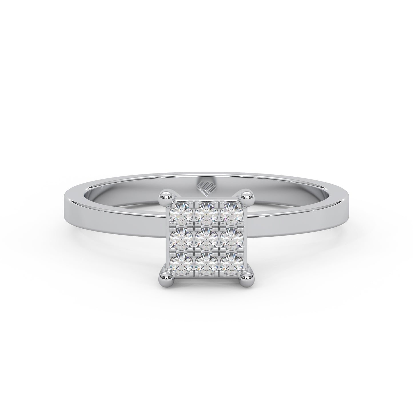 0.11 Cttw Natural Diamond Square Cluster Engagement Ring for Women | 925 Sterling Silver
