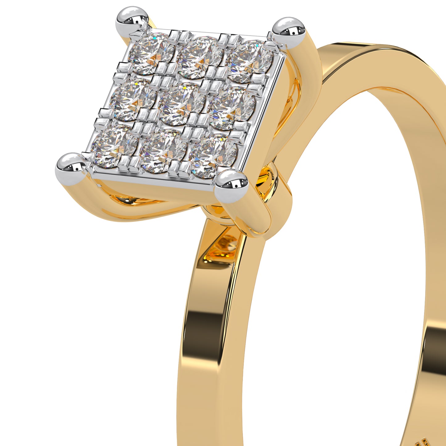 0.11 Cttw Natural Diamond Square Cluster Engagement Ring for Women | 925 Sterling Silver