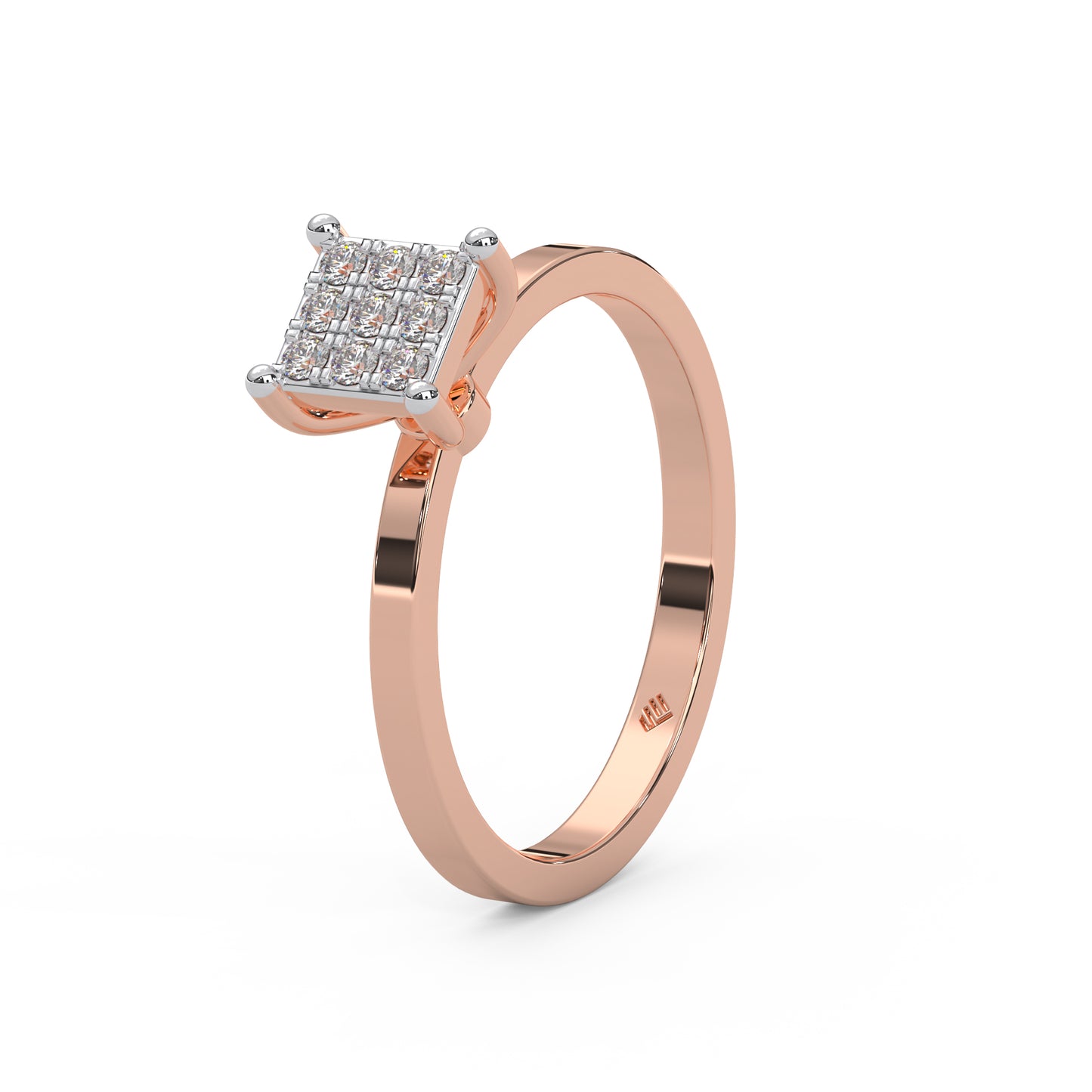 0.11 Cttw Natural Diamond Square Cluster Engagement Ring for Women | 925 Sterling Silver