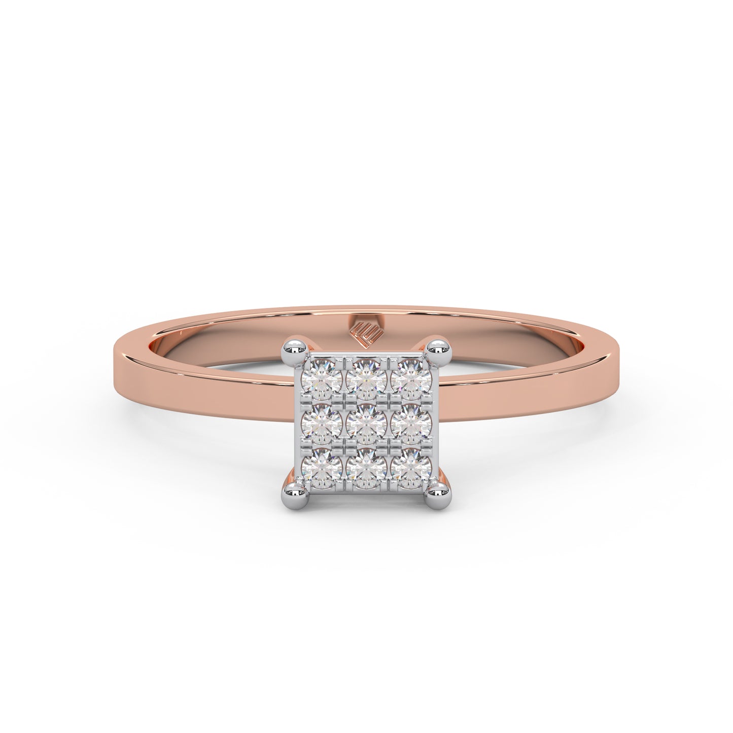 0.11 Cttw Natural Diamond Square Cluster Engagement Ring for Women | 925 Sterling Silver