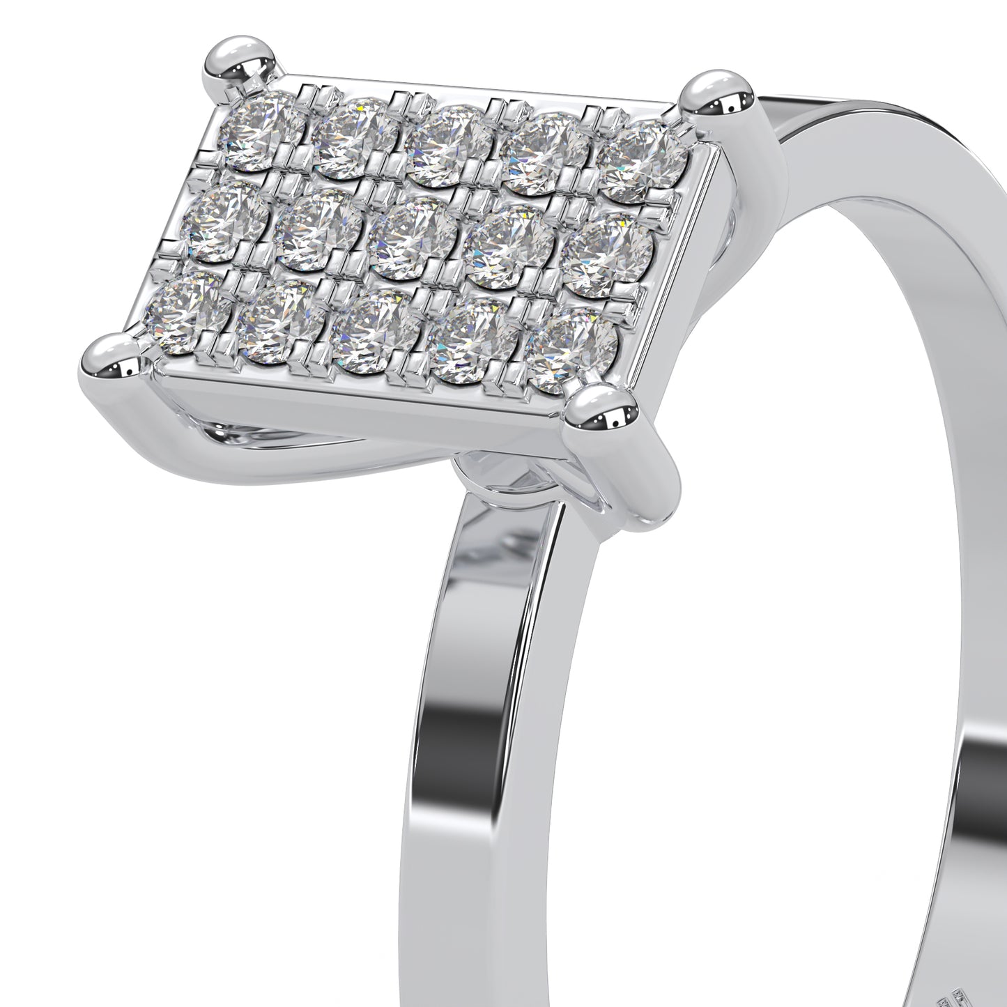 0.12 Cttw Natural Diamond Square Shaped Cluster Engagement Ring for Women | 925 Sterling Silver