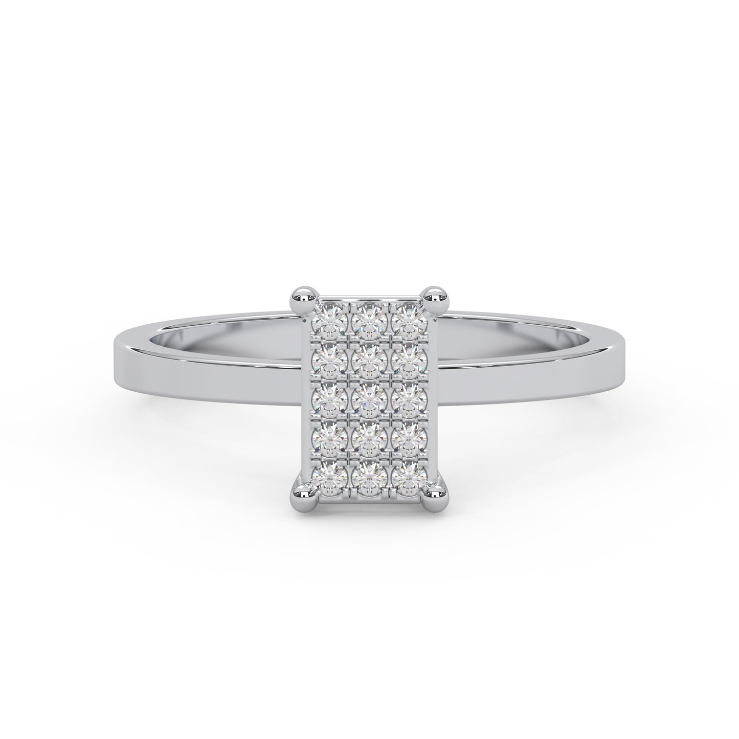 0.12 Cttw Natural Diamond Square Shaped Cluster Engagement Ring for Women | 925 Sterling Silver
