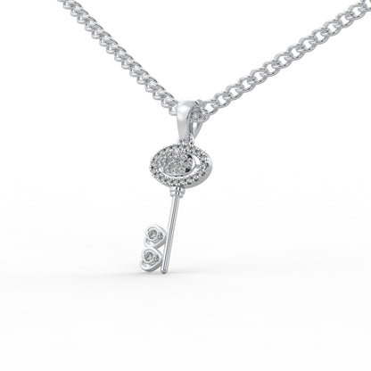 0.17 Cttw Natural Diamond Heart Key Pendant Necklace in 925 Sterling Silver