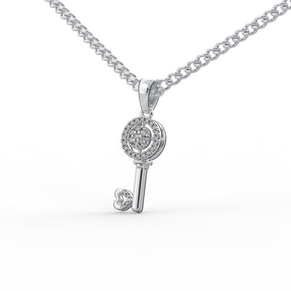 0.19 Cttw Natural Diamond Heart Key Pendant Necklace in 925 Sterling Silver