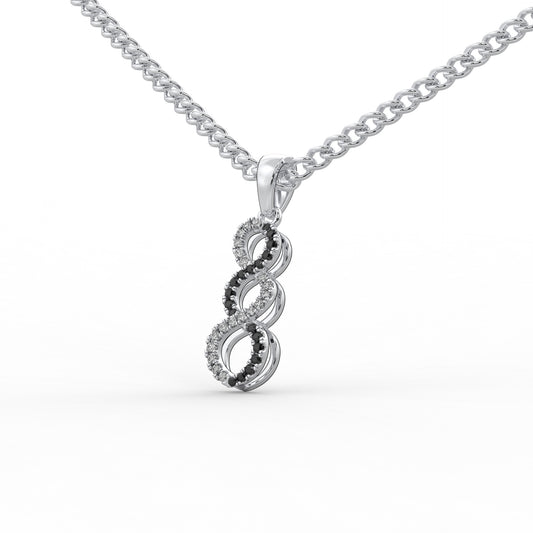 0.20 Cttw Black and White Diamond Infinity Pendant Necklace in 925 Sterling Silver