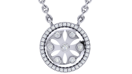 0.15 Cttw Natural Diamond Geometric Wheel Pendant Necklace in 925 Sterling Silver
