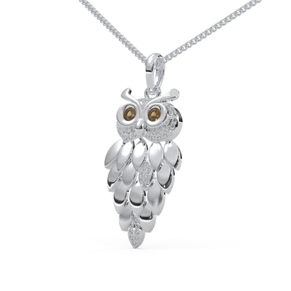 0.17 Cttw Natural Diamond Vintage Owl Pendant Necklace for Women | 925 Sterling Silver