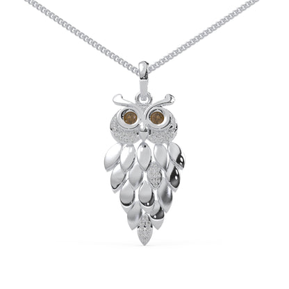 0.17 Cttw Natural Diamond Vintage Owl Pendant Necklace for Women | 925 Sterling Silver