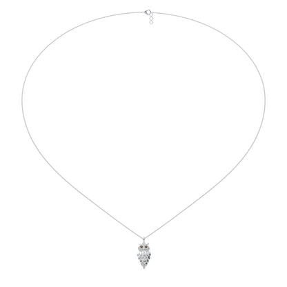 0.17 Cttw Natural Diamond Vintage Owl Pendant Necklace for Women | 925 Sterling Silver
