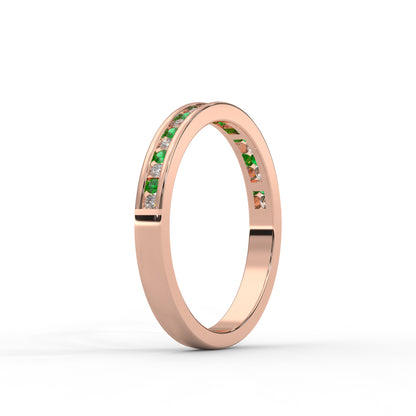0.10 Cttw Natural Green Emerald Color Stone Half Eternity Band Ring | 925 Sterling Silver
