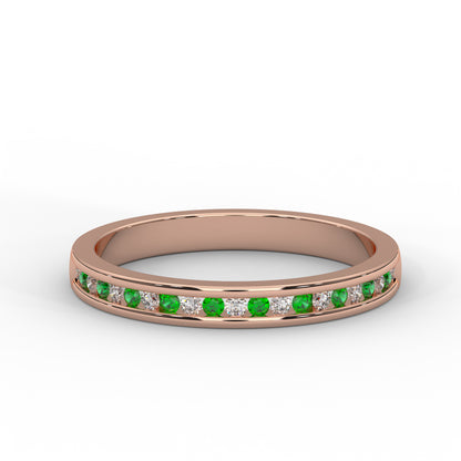 0.10 Cttw Natural Green Emerald Color Stone Half Eternity Band Ring | 925 Sterling Silver