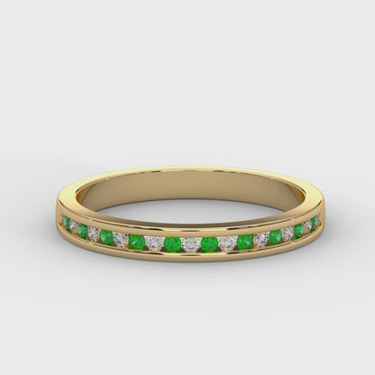 0.10 Cttw Natural Green Emerald Color Stone Half Eternity Band Ring | 925 Sterling Silver