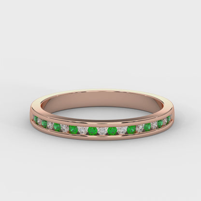 0.10 Cttw Natural Green Emerald Color Stone Half Eternity Band Ring | 925 Sterling Silver