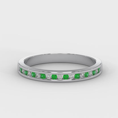 0.10 Cttw Natural Green Emerald Color Stone Half Eternity Band Ring | 925 Sterling Silver